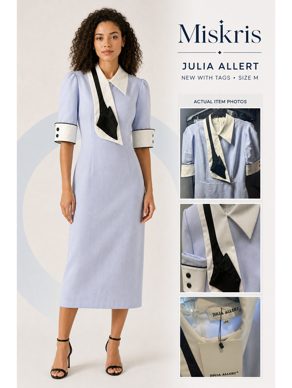 Julia Allert Midi Dress M NWT Blue Contrast Collar Avant Garde Designer
